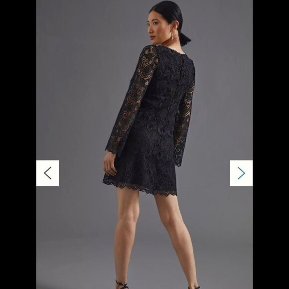 Anthropologie Embroidered Lace Mini Black Dress - Picture 4 of 5